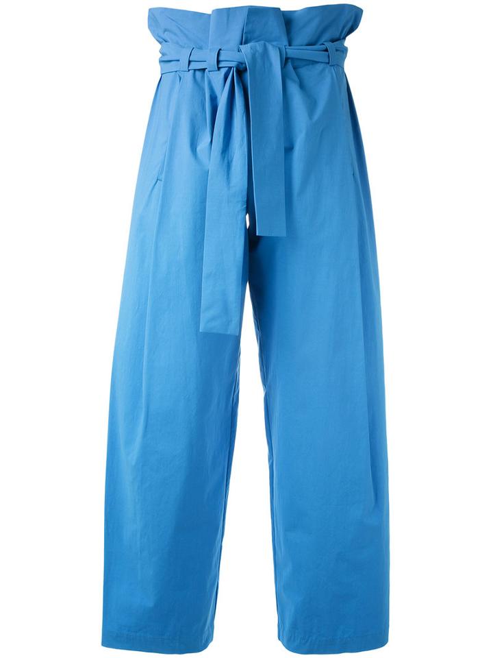 Erika Cavallini - Drawstring High-waisted Pants - Women - Cotton/spandex/elastane - 40, Blue, Cotton/spandex/elastane