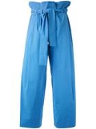 Erika Cavallini - Drawstring High-waisted Pants - Women - Cotton/spandex/elastane - 40, Blue, Cotton/spandex/elastane