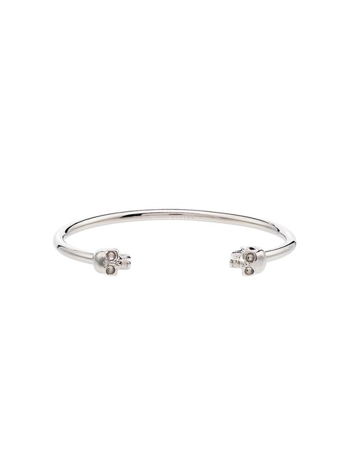 Alexander Mcqueen Thin Twin Skull Bracelet - Silver