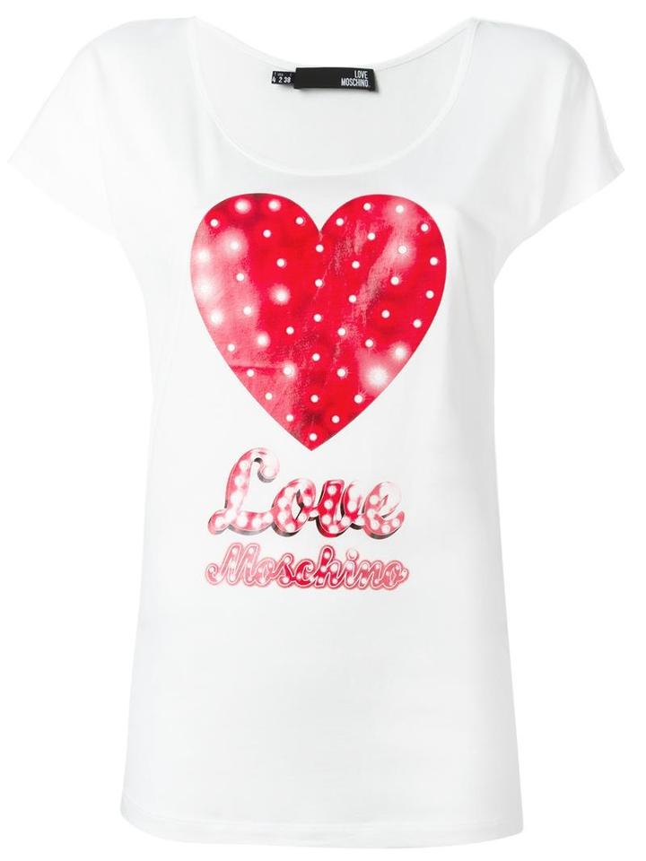 Love Moschino Heart Print T-shirt, Women's, Size: 40, White, Cotton/modal