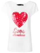 Love Moschino Heart Print T-shirt, Women's, Size: 40, White, Cotton/modal