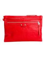Balenciaga Zipped Clutch, Men's, Red, Lamb Skin