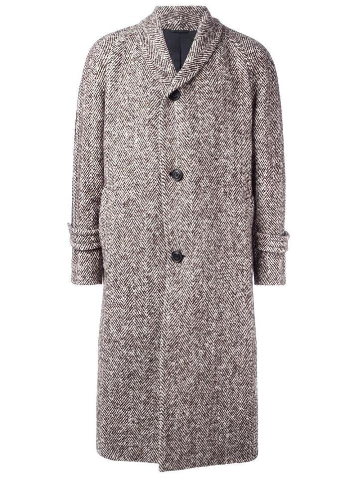 Wooster + Lardini Herringbone Mid Coat, Men's, Size: 48, Brown, Wool/viscose/cotton