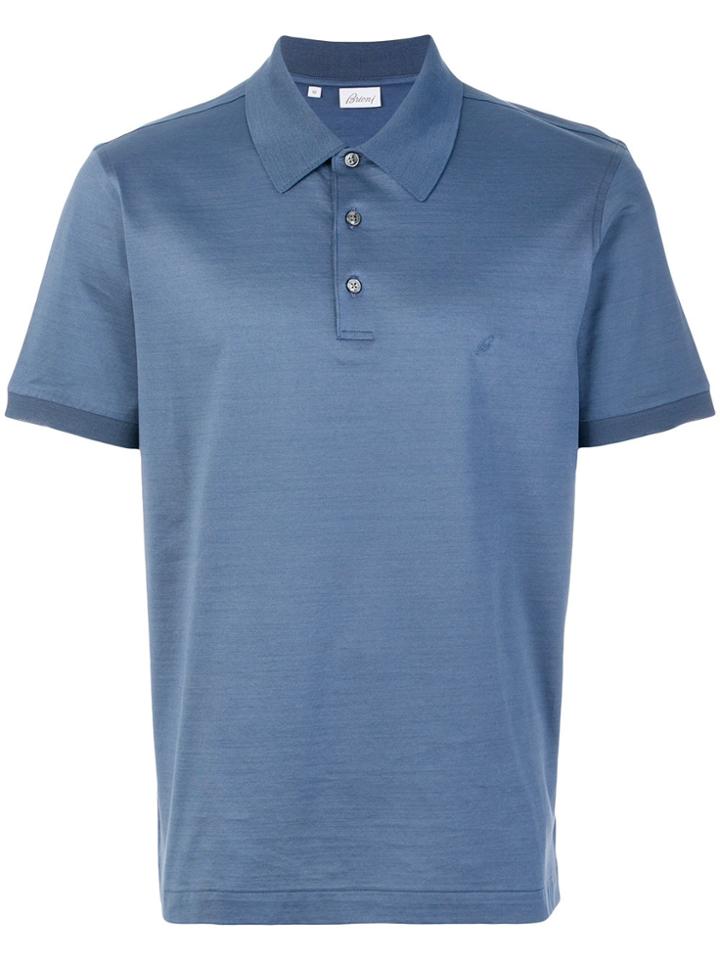 Brioni Logo Embroidered Polo Shirt - Blue