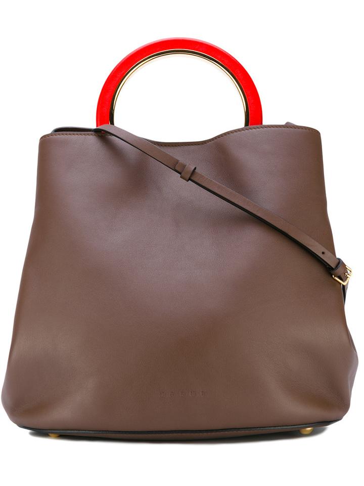 Marni - Contrast Handle Tote - Women - Calf Leather/lamb Skin/polyamide/brass - One Size, Brown, Calf Leather/lamb Skin/polyamide/brass