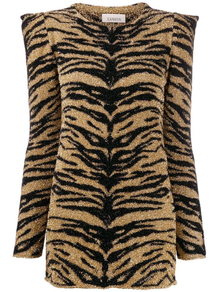 Laneus Tiger Print Shimmer Top - Gold