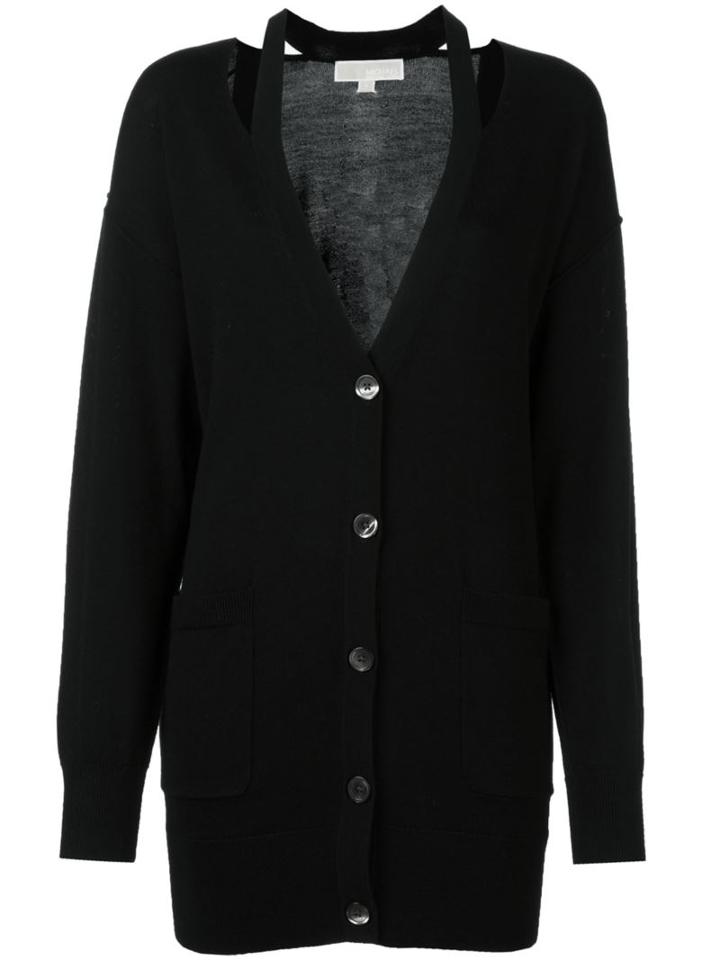 Michael Michael Kors Cut-out Neck Cardigan, Women's, Size: Large, Black, Merino