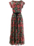 Red Valentino Floral Print Pleated Dress - Black