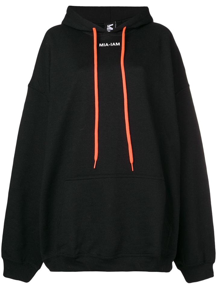 Mia-iam Logo Print Oversized Hoodie - Black