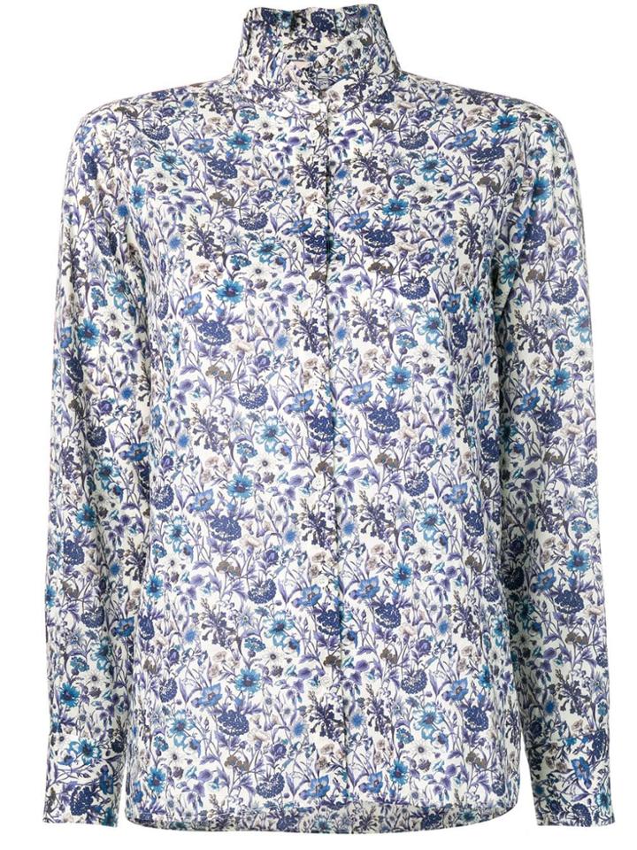 Vanessa Bruno Frilled Collar Floral Shirt - Blue