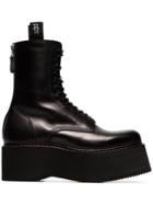 R13 Black Double Stack Lace Up Leather Boots