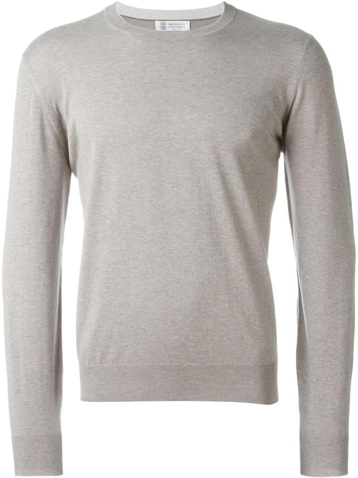 Brunello Cucinelli Crew Neck Jumper, Men's, Size: 56, Nude/neutrals, Cotton