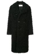 Saint Laurent Faux Fur Double Breasted Coat - Black