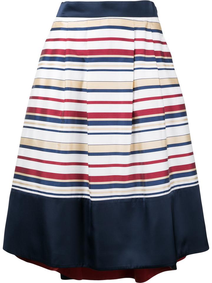 Loveless - Stripe High Low Hem Skirt - Women - Cotton/nylon/polyester - 36, White, Cotton/nylon/polyester