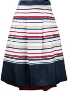 Loveless - Stripe High Low Hem Skirt - Women - Cotton/nylon/polyester - 36, White, Cotton/nylon/polyester