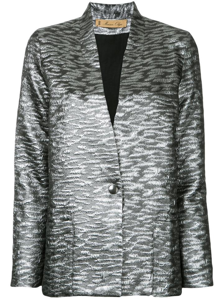 Maison Olga - Metallic (grey) Blazer - Women - Cotton/polyester/viscose/metallized Polyester - 2, Women's, Cotton/polyester/viscose/metallized Polyester