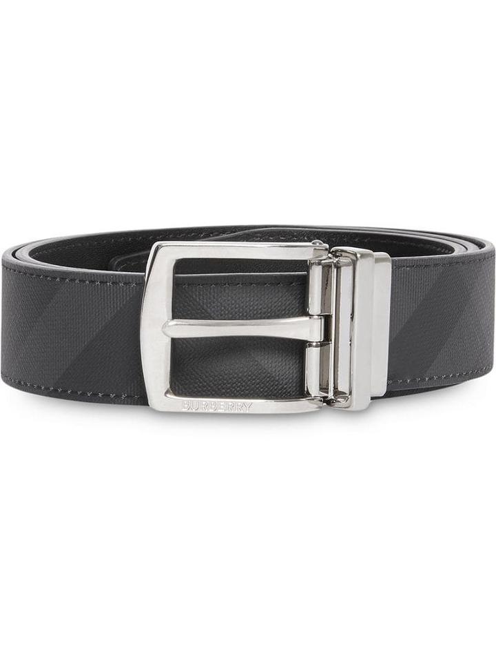 Burberry Reversible London Check And Leather Belt - Grey