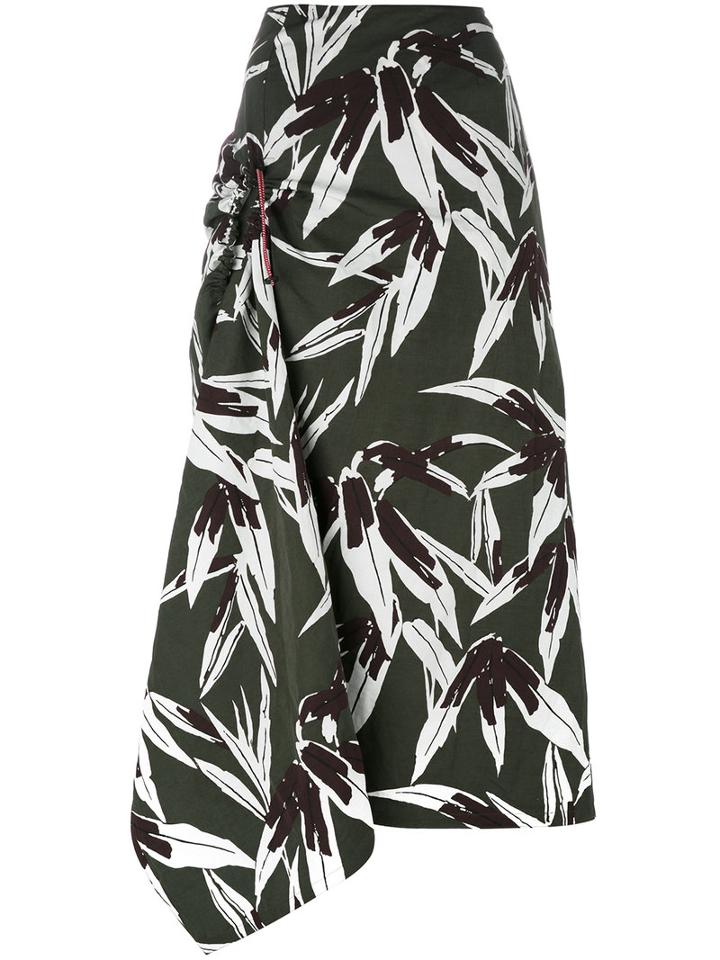 Marni Leaf Print Full Skirt, Women's, Size: 44, Green, Cotton/linen/flax