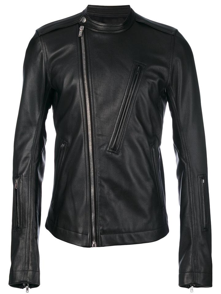 Rick Owens - Band Collar Biker Jacket - Men - Cotton/goat Skin/cupro - 54, Black, Cotton/goat Skin/cupro