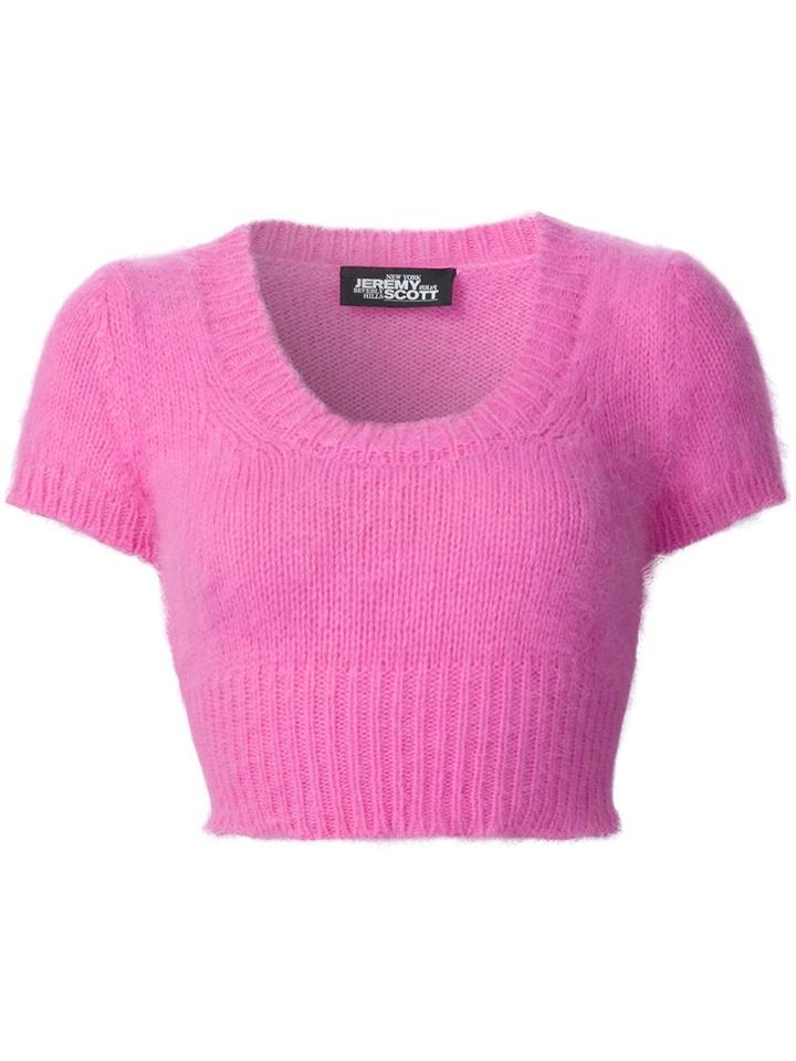 Jeremy Scott Cropped Knit Top, Women's, Size: 36, Pink/purple, Polyamide/angora