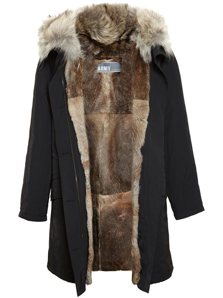 Army Yves Salomon Rabbit Fur Lined Parka, Women's, Size: 36, Black, Cotton/rabbit Fur/polyester