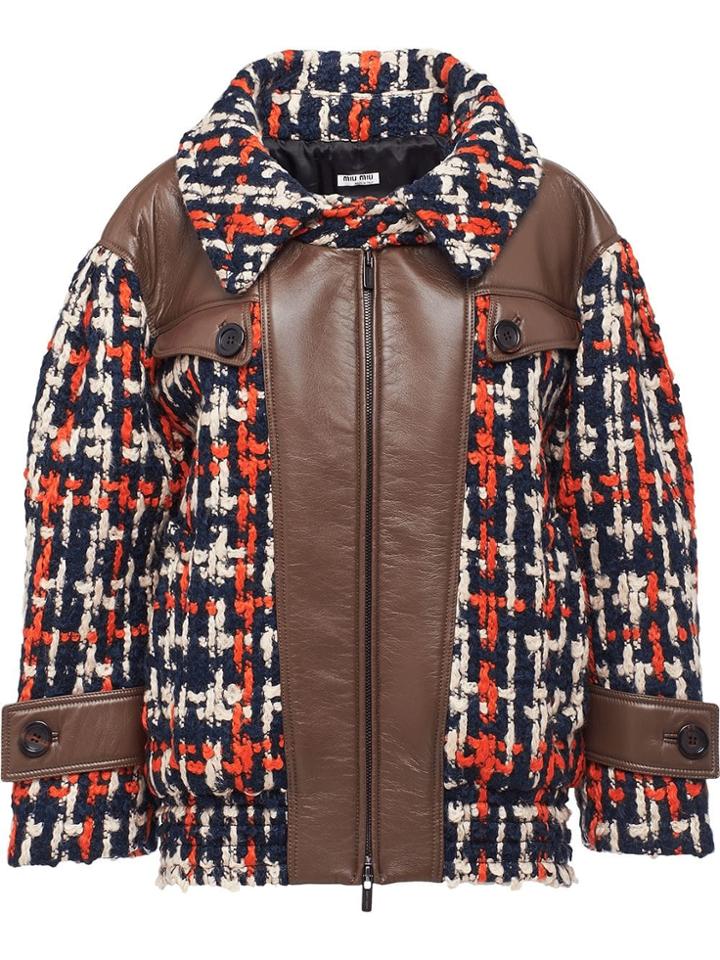 Miu Miu Wool And Leather Jacket - Brown