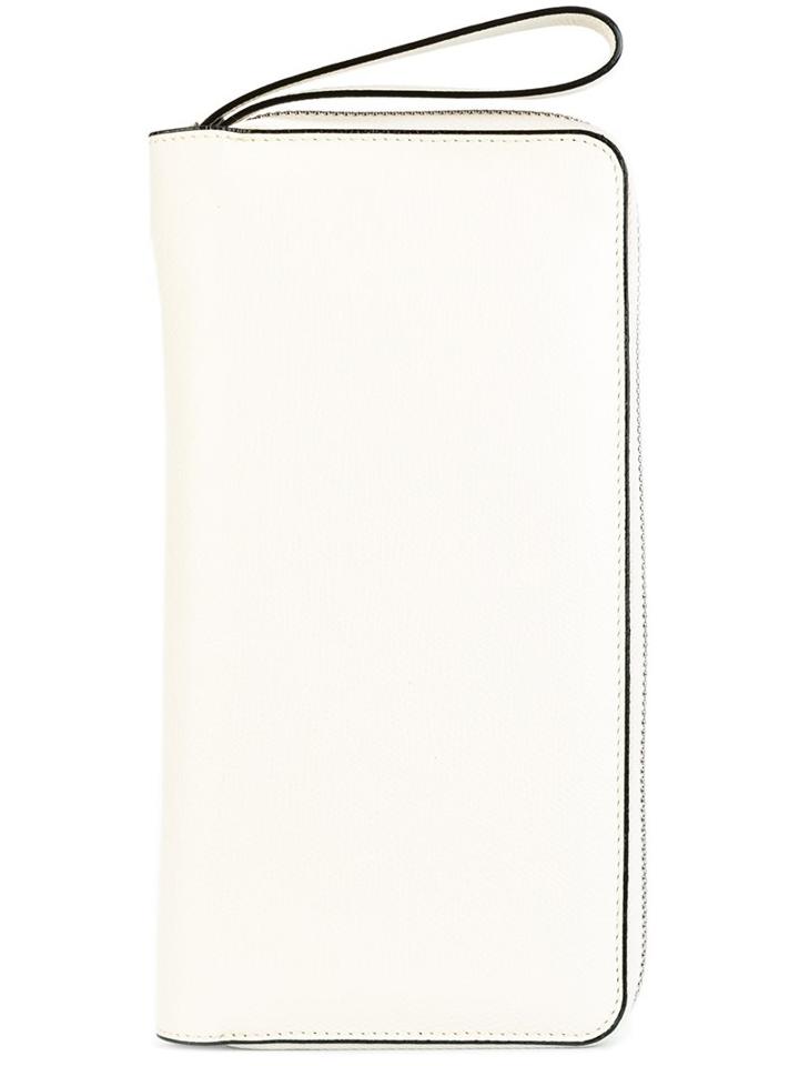 Valextra Zipped Clutch, Men's, White, Calf Leather