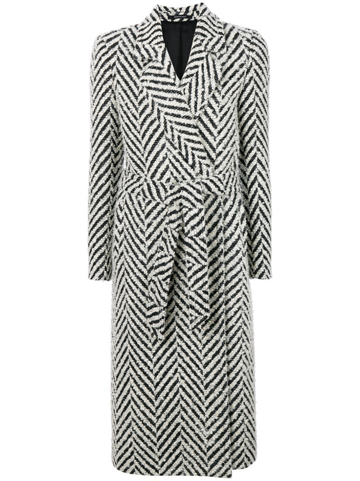 Tagliatore Striped Knit Belted Coat - Black