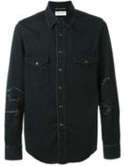 Saint Laurent Distressed Denim Shirt, Men's, Size: Small, Black, Cotton