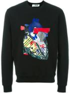 Msgm Heart Print Sweatshirt, Men's, Size: S, Black, Cotton
