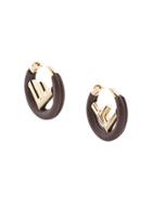 Fendi Logo Hoop Earrings - Brown