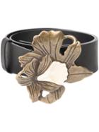 Co Floral Plaque Belt, Women's, Size: Medium, Black, Leather