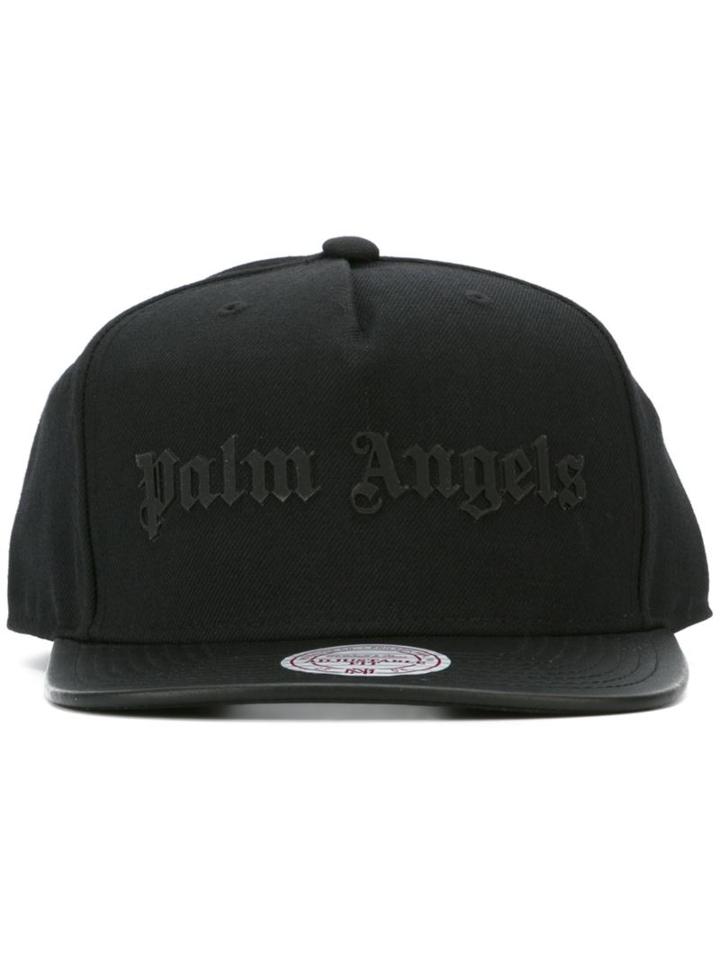 Palm Angels Logo Print Cap, Men's, Black, Cotton/leather/wool/rubber