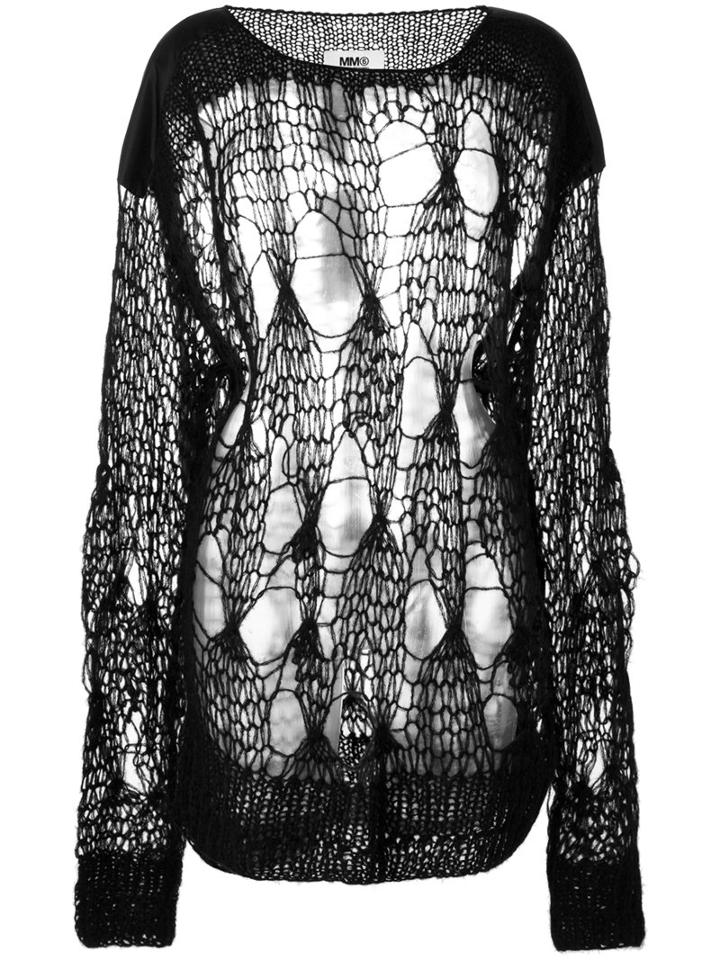Mm6 Maison Margiela - Spider Web Knitted Jumper - Women - Acrylic/polyamide/viscose/mohair - S, Black, Acrylic/polyamide/viscose/mohair