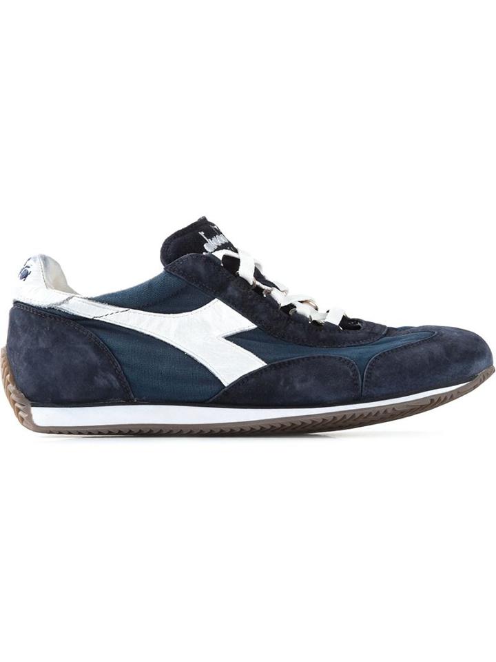 Diadora Panelled Lace-up Sneakers, Men's, Size: 10, Blue, Cotton/rubber/suede