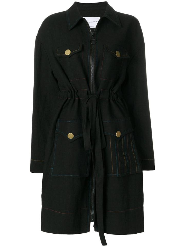 Sonia Rykiel Washed Linen Cinched Waist Parka - Black