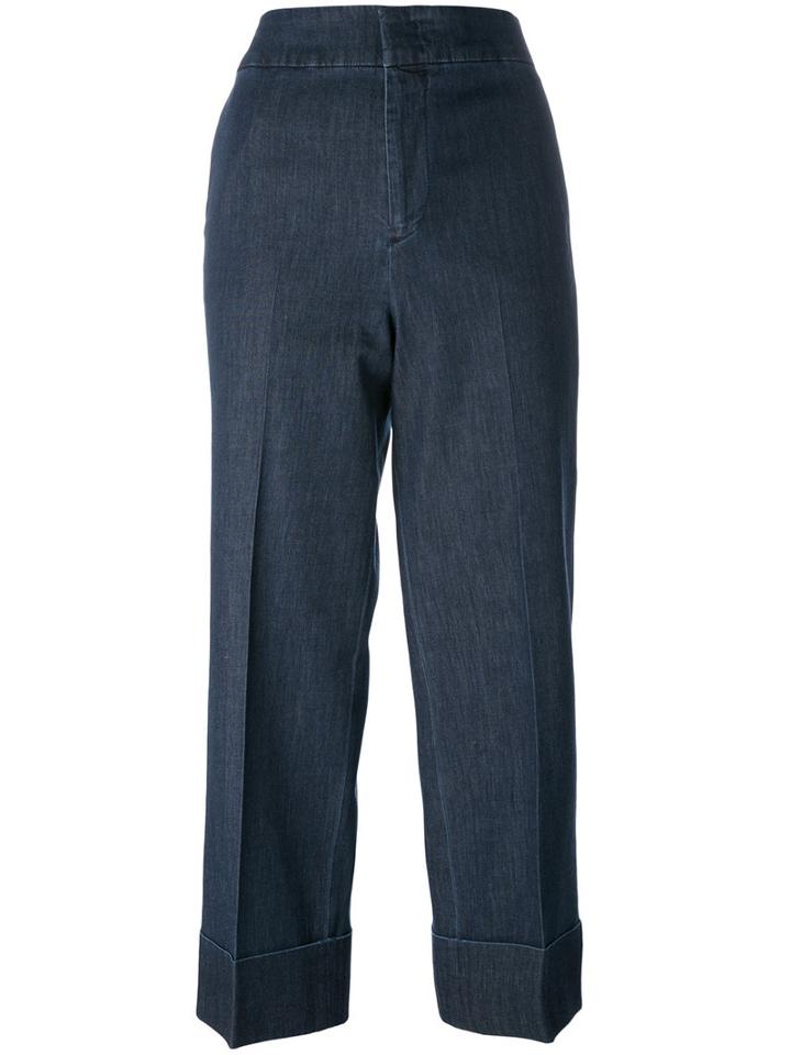 Pt01 - Flared Cropped Trousers - Women - Cotton/spandex/elastane - 42, Women's, Blue, Cotton/spandex/elastane