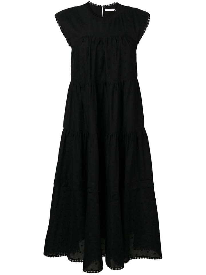 See By Chloé Embroidered Trim Tiered Midi Dress - Black