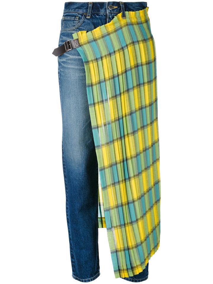 Facetasm - Pleated Wrap Cropped Jeans - Women - Cotton/leather/nylon/wool - 3, Blue, Cotton/leather/nylon/wool