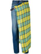 Facetasm - Pleated Wrap Cropped Jeans - Women - Cotton/leather/nylon/wool - 3, Blue, Cotton/leather/nylon/wool