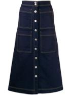 3x1 Multi-pocket Flared Denim Skirt - Blue