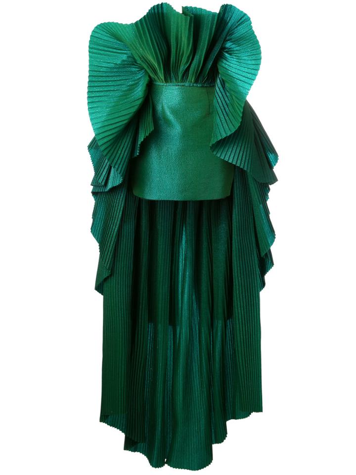 Isabel Sanchis Pleated Structured High-low Hem Dress - Green