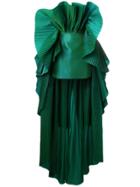 Isabel Sanchis Pleated Structured High-low Hem Dress - Green