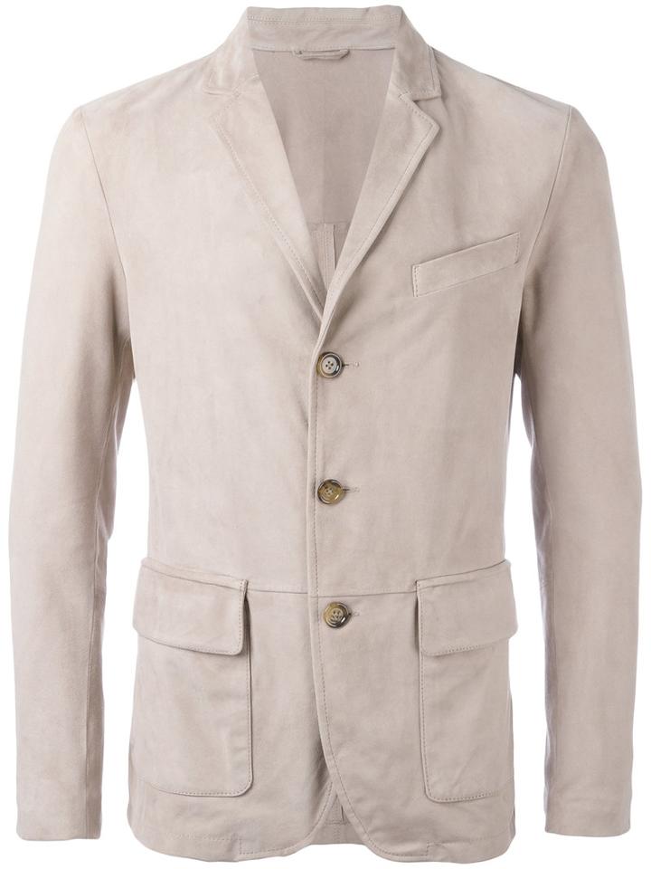 Eleventy Three Button Blazer, Men's, Size: 56, Nude/neutrals, Suede/polyester
