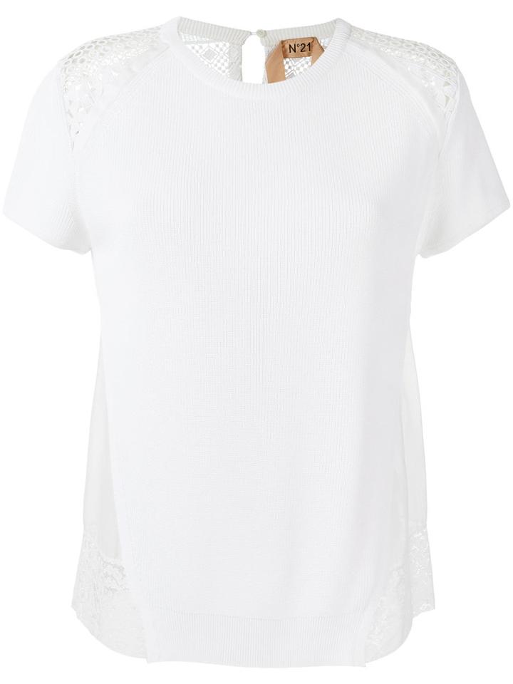 No21 Lace Insert Knitted Top, Women's, Size: 42, White, Viscose/polyester