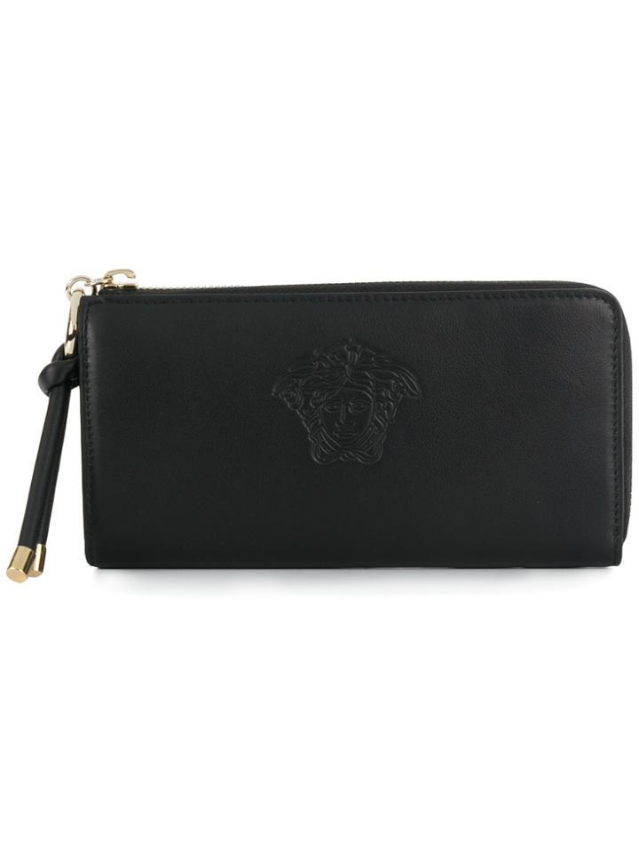 Versace Embossed Medusa Zipped Wallet - Black