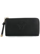 Versace Embossed Medusa Zipped Wallet - Black