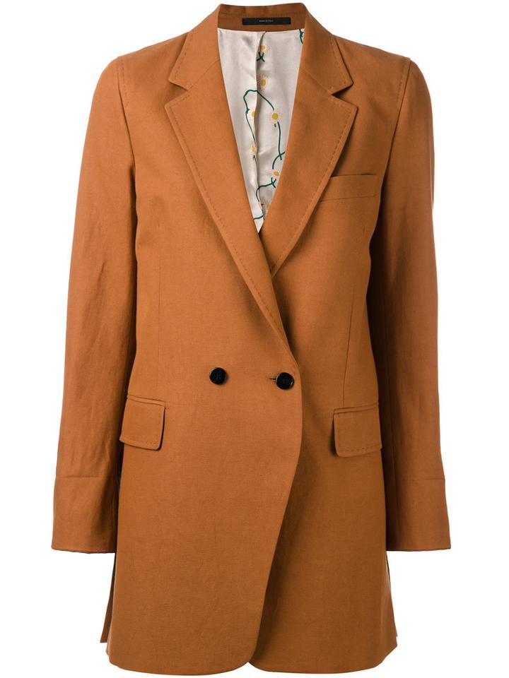 Paul Smith - Double-breasted Midi Coat - Women - Cotton/linen/flax - 42, Brown, Cotton/linen/flax