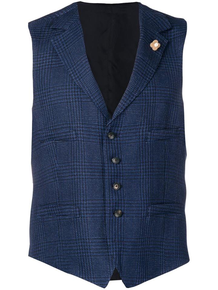 Lardini Houndstooth Fitted Waistcoat - Blue