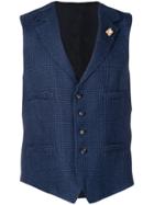 Lardini Houndstooth Fitted Waistcoat - Blue